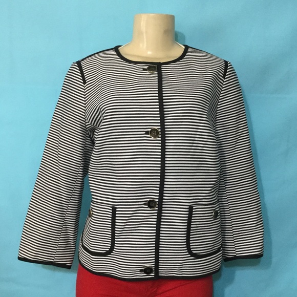 Talbots Black/White Petite Striped Blazer Sz 12WP - Picture 2 of 7